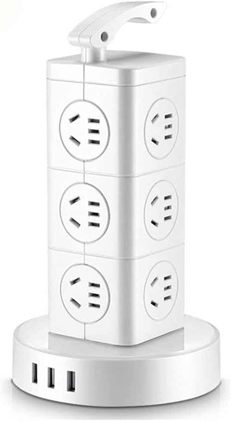CUJUX Multiple Tower Power Strip Surge Protector Vertical Outlets AU Plugs Socket with USB 2500W Switch 2.6m Extension Cord Home Office
