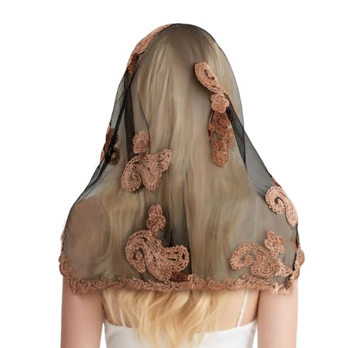 DOCILA Square Veil Women's Flower Embroidery Hair Scarf Sheer Lace Prayer Church Veils Mass Mantilla Head Coverings