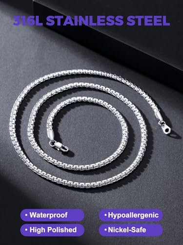 Richsteel Stainless Steel Mens Flat Link Chain Necklace, Black/Gold/Steel Chain for men, 2mm/4mm/6mm Width, No Tarnish & Hypoallergenic Hip Hop Jewelry, 18"-30" Length3