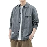 [W Wonyo] 長袖シャツ メンズ 秋服 人気 ワークシャツ レギュラーカラー カジュアル しゃつ 襟付き トップス おしゃれ 大人 ブラウス マルチポケット 洗い加工 中薄 コットン100 ロングスリーブ 上着 羽織り アメカジ 仕事 作業着 レトロ ストリート 普段使い かっこいい服 春 秋 gray L
