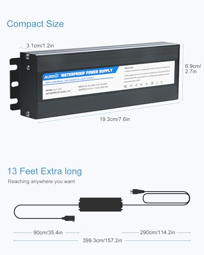 ALITOVE AC to DC Converter 110V to 12V 12.5A 150W Max Outdoor Power Supply 13ft IP67 Waterproof AC/DC Adapter with Car Cigarette Lighter Socket for Car Vacuum Fridge Tire Inflator