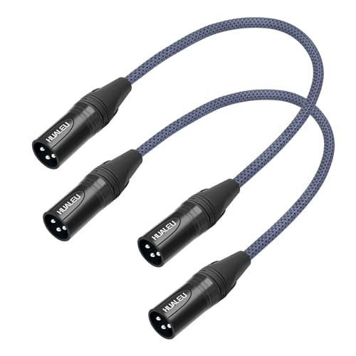 HUALEU 2 Pack 3 Pin XLR Male to Male Microphone Cables,1FT (OFC) Balanced XLR Audio Cable Male to Male,for Mixer Microphone DMX