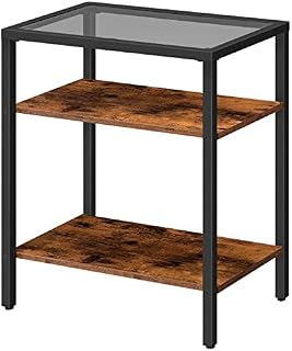 HOOBRO Bed Side Table, Slim Side Table, Narrow Bedside Table, 3 Tier Glass Sofa End Tables Living Room, Coffee Tea Snack Occasional Table for Small Space, Metal Frame, Rustic Brown EBF96BZ01G1
