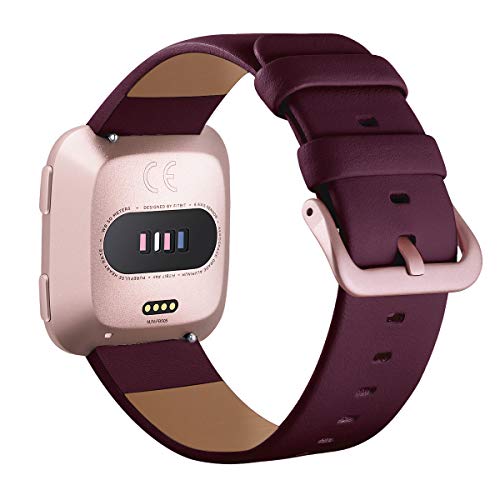 Kades For Fitbit Versa 2 Bands, Leather Band Replacement Strap Compatible With Fitbit Versa 2/Versa/Versa Lite/Versa Se Smartwatch For Women Men (Wine Band+Rose Gold Buckle) #TOP1