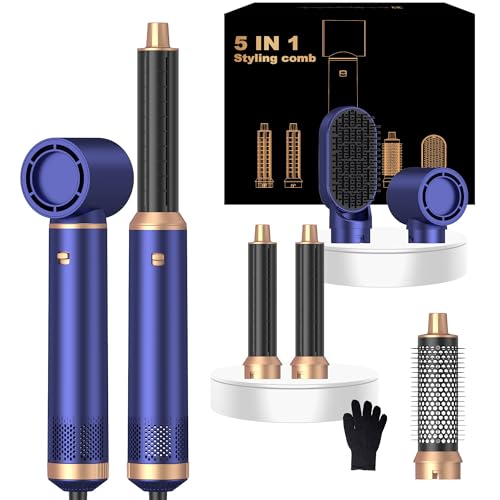 Image of 5 in ONE Hair Dryer Brush, Blow Dryer Brush Air Curling Iron, Hot Air Brush Round Brush Blow Dryer, 1.25 in Left&Right Hair Styler 100-120V