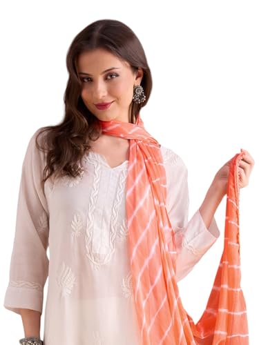 Image of DUPATTA BAZAAR Women's Leharia Dupatta with Pom Pom Lace