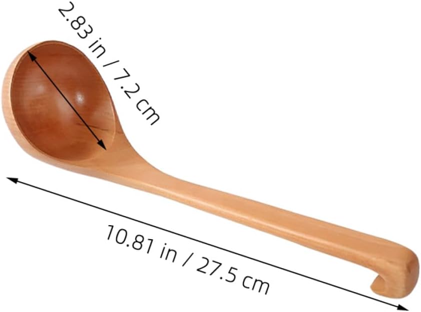 Wood Soup Ladle with Long Handle, Large Capacity Wooden Serving Spoon