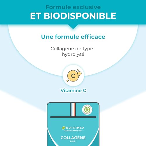 COLLAGENE - Type I - Source de vitamine C - Hydratation de la Peau - Protège Os & Articulations - 900 mg - 90 Gélules - Nutrimea - Fabriqué en France – Image 7