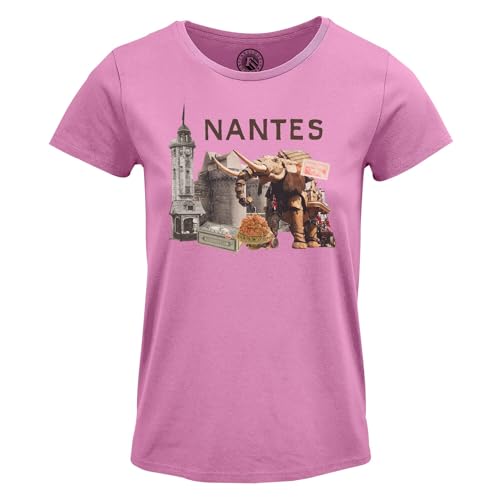 T-Shirt Nantes Femme Col Rond France Ville Ouest Impression Collage