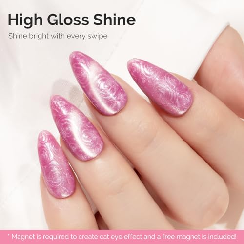 Image of MelodySusie Pearl Cat Eye Gel Nail Polish, 0.5 Fl Oz Bubblegum Pink Glitter Holographic Magnetic Nail Polish with Magnet, UV Nail Polish for Nail Art Manicure Salon DIY at Home G1603