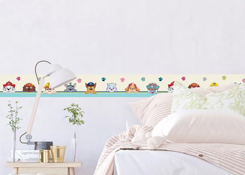 AG Design Selbstklebende Bordüre Paw Patrol Sei Glücklich, AWBD 8008 | Wasserfest Kinderzimmer Wand Dekoration | Wandbordüre für Mädchen und Junge | Folie, Mehrfarbig | Breite 500 cm x Höhe 13.8 cm