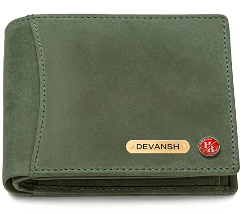 Image of HORNBULL Men's Personalized Wallet I Customized Slim Stylish Leather Purse with Name I Unique Birthday Gift for Men Boy Love Husband (Olive)