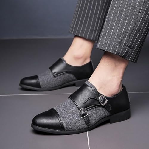 Men’s Dress Oxford Shoes – Slip-On, Round Toe, Double Monk Strap, Cap Toe, Non-Slip Rubber Sole, Block Heel for Business & Wedding Black2