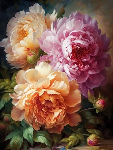 Diamond Painting Complet Pivoine 90x120cm Y942 - Kit Grand Format pour Broderie Diamant Adulte