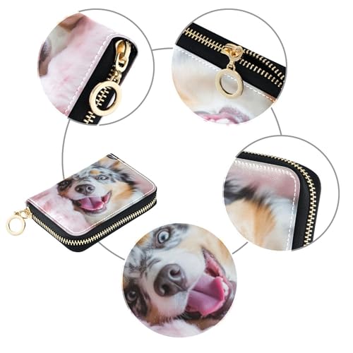 Playful Australian Shepherd Relax Women's Wallet Zip Around Credit Card Protector RFID Blocking Zippered Zipper Wallet with Coin Pocket4