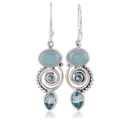 NOVICA Artisan Handcrafted Blue Chalcedony | Sterling Silver Birthstone | Dangle For Women | Sentimental For Women | Topaz Birthstone Earrings