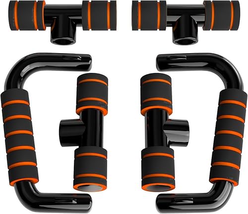 Image of Push Up Bars Gym Exercise Equipment Fitness 1 Pair Push Up Handles with Padded Foam Handle and Non-Slip Stable Structure for Men and Women (Orange)