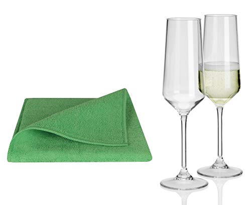 Moritz Lot de 12 verres à champagne en polycarbonate Transparent 290 ml + 4 chiffons en microfibres pour le camping Vert Verre pour l'eau pour le vin Cocktail UVM
