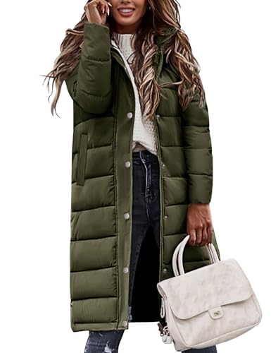 HEEKPEK Womens Winter Long Puffer Coats Thicken Warm Quilted Jacket Mid-Length with Side Zipper and Hood Parka Outerwear (Army Green,L)