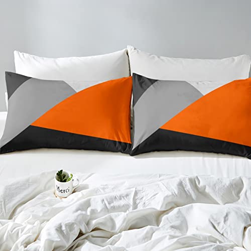 Homewish Orange And Gray Duvet Cover King Patchwork Geometric Triangle Bedding Set Orange Black Light Grey Comforter Cover For Kids Adults Modern Simple Abstract Bed Set,2 Pillow Cases - Image 4