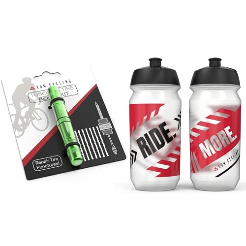 KOM Cycling Tire Repair Tool (Green) + 2X Ride More Water Bottles