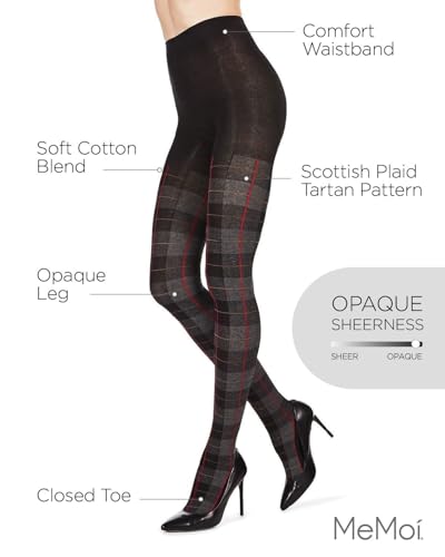 Image of MeMoi Scottish Plaid Tartan Sweater Tights, Warm Opaque Winter Tights