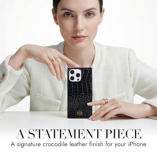 Image of COCOMII Rectangle for iPhone 16 Pro Max Case, Black Crocodile Leather