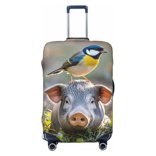 Luggage Cover Elastic Suitcase Cover Protector Washable Travel Baggage Covers Bird standing on pig's head Luggage Covers Carry On Suitcase Baggage Cover 18-32 Inch Large