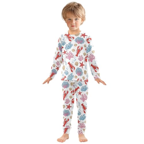 Pajama Sets Long Sleeve Marine Life Background Soft Comfy Sleepwear 2 Piece PJS 3-8T2