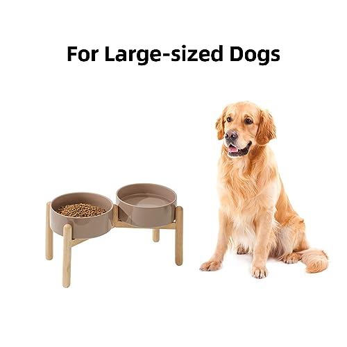 Ceramic 8.2inch Raised Dog Bowl with Stand for Large- Breed Dogs, Pet Food and Water Feeder (Double Bowl with Stand - Brown Coffee) - Image 4