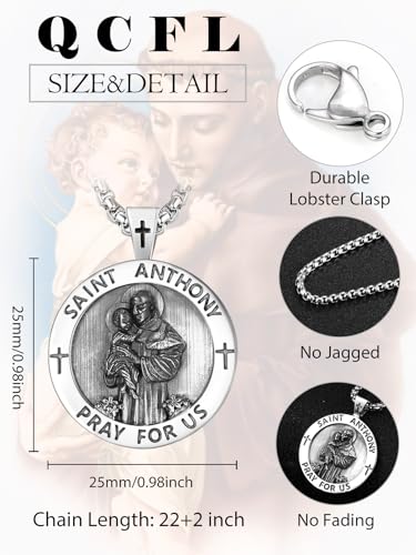 Patron Saint Medals Amulet Necklace 925 Sterling Silver Protection Jewelry for Men with 2.5mm 22"+2" Round Box Chain2