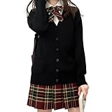 [PALAME] スクールカーディガン 女子 制服 【3サイズ展開・1枚で十分・着心地良い】 カーディガン 学生 セーター ゆったり Vネック 長袖 学校制服 冷房対策 無地 通学 入学式 卒業式 春秋冬 プレゼント (JP, アルファベット, L, ブラック)