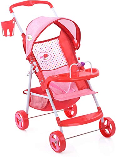 Little Mommy Doll Stroller (D83389) with Retractable Canopy - Little Cup Holder, Front Tray with Toy bar & footrest - Foldable for Easy Travel, Fits Dolls up to 24 inches, Age 3+