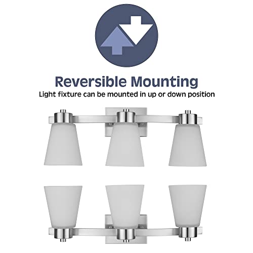 Image of Prominence Home Fairendale 3 Light Brushed Nickel Bathroom Vanity Light with Frosted Glass