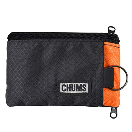 Chums Surfshorts Wallet - Lightweight Zippered Minimalist Wallet with Clear ID Window - Water Resistant with Key Ring (Orange)