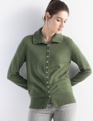 Women's Merino Wool Blend Cardigan 2025 Fall Winter Casual Mock Neck Long Sleeve Knit Cardigan with Buttons4