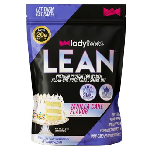 LadyBoss Lean Meal Replacement Protein Shake Vanilla Cake Flavor with 20G Whey Protein, 20 Vitamins & Minerals - Craving Support - 30 Servings