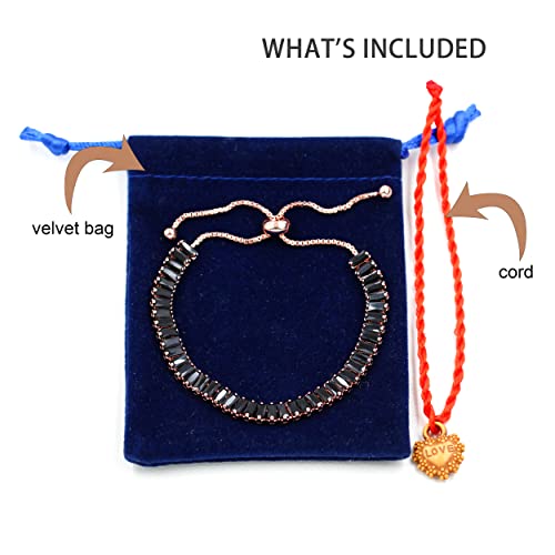 Rose Gold Plated Baguette Cz Simulated Black Onyx Bolo Tennis Bracelets Link Chain Adjustable Y1788 (Rose Gold, Black) #TOP4