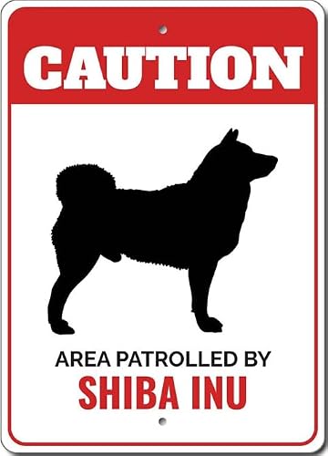 Patrolled By Shiba Inu Caution Metal Sign Dog Kennel Breed Canine K9 Paw Pet