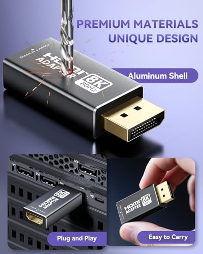 XAOSUN 8K DisplayPort to HDMI Adapter, Uni-Directional DP1.4 to HDMI 2.1 Adapter, 8K@60Hz,4K@120Hz Display Port Male to HDMI Female Port for HP, Dell, HDTV, AMD, NVIDIA, GPU,Projector,Desktop - Image 3