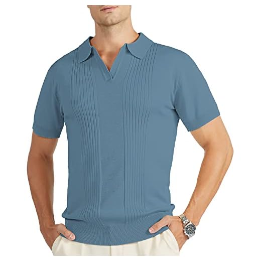 V VALANCH Men's Shirt Summer Casual Knit Polo Shirt Retro Vintage Clothing Disco Party Shirts