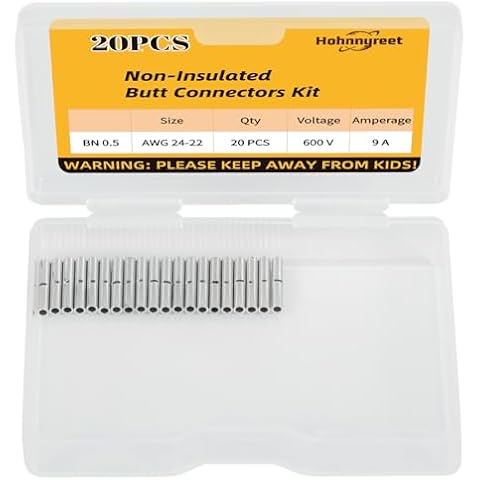 24-22 Gauge Butt Splice Connectors 20 Pcs Non-Insulated Butt Connectors for Copper Wire 24-8 AWG 6 Options Wire Crimp Connector, Suppied by Hohnnyreet Cover