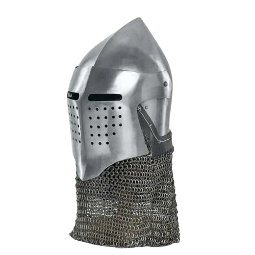 ROYAL CRAFT Medieval Bascinet Helmet with Aventail, 14 Gauge Steel, SCA HNB Combat Replica