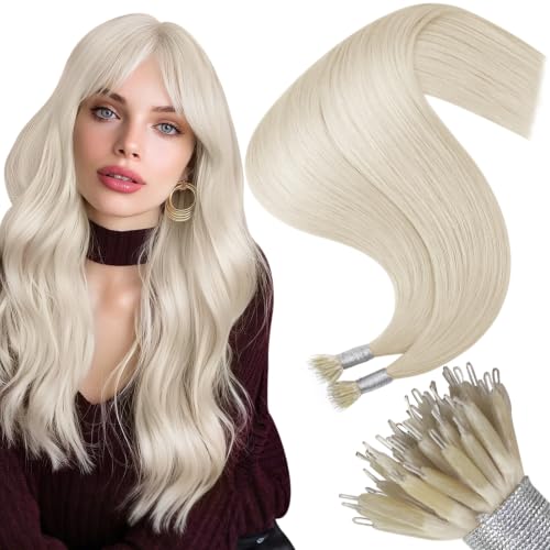 Moresoo Nano Hair Extensions Human Hair, White Blonde, 20 Inch