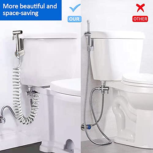 Turlee Handheld Bidet Sprayer For Toilet -Brass T-Valve Adapter, Sprayer Adjustable Water Pressure Control With Bidet Retractable Spring Hose For Feminine Wash,Free Mounting Bracket #TOP3