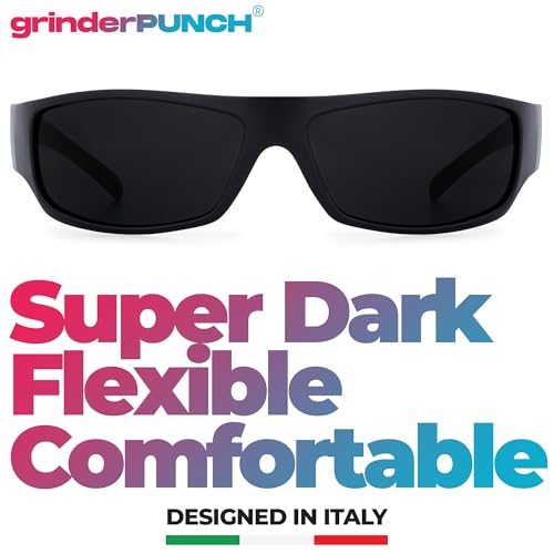 grinderPUNCH Mens Black Super Dark Sunglasses - Slim Wrap Around Gangster Style3