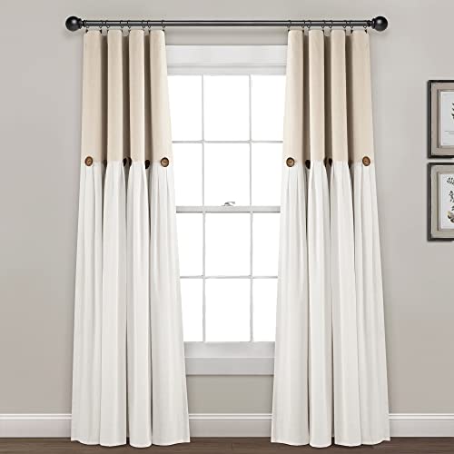 Lush Decor Linen Button Window Curtain Panel, Single, 40" W x 84" L, Linen - Country Curtains - Rustic Decor - Color Block Modern Farmhouse Curtains For Living Room, Bedroom & Dining Room by Lush Decor - Used condition - US$20.97