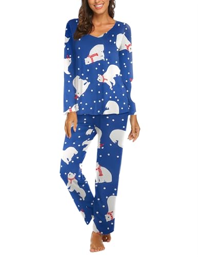 Image of Ekouaer Womens Pajama Sets 2 Piece Lounge Set Fall Winter Pajamas Long Sleeve Pjs Top and Pants Soft Pj Sets Loose Sleepwear