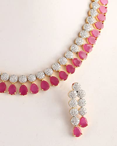 Jewar Necklace Set Ad Cz Gold Plated Two Tone Multi-Stones Indian Jewelry For Women & Girls (Red Ruby-1) #TOP5