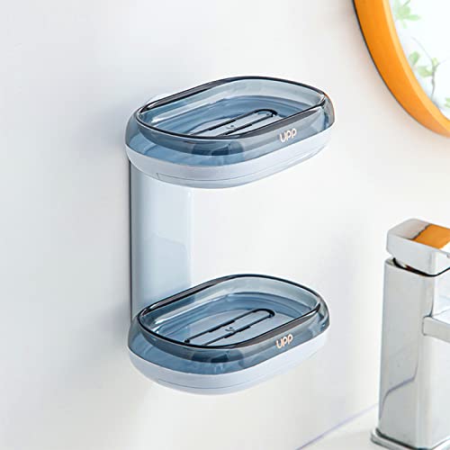 Pfctrjr Shower Soap Holder, Double Layer Soap Dish With Draining Tray, Wall Mounted Bar Soap Holder, Adhesive Soap Saver Box Case For Shower Wall,Bathroom,Sink,Tub,Waterfall (Blue) #TOP3